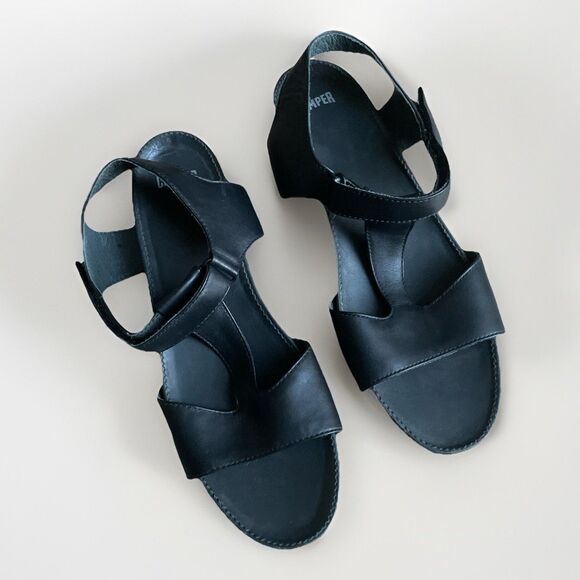 Camper‎ Black Calfskin Leather Micro Wedge Sandals Womens Size 41 EU / 11 US - Picture 2 of 8